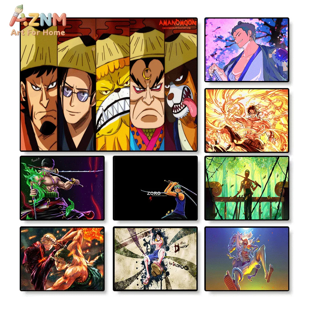 AZNM One Piece Anime Leinwandposter Zoro Ace Luffy Wano Country Nine Red Scabbards Charakter-Kunstdruck Ungerahmtes Leinwandgemälde Image