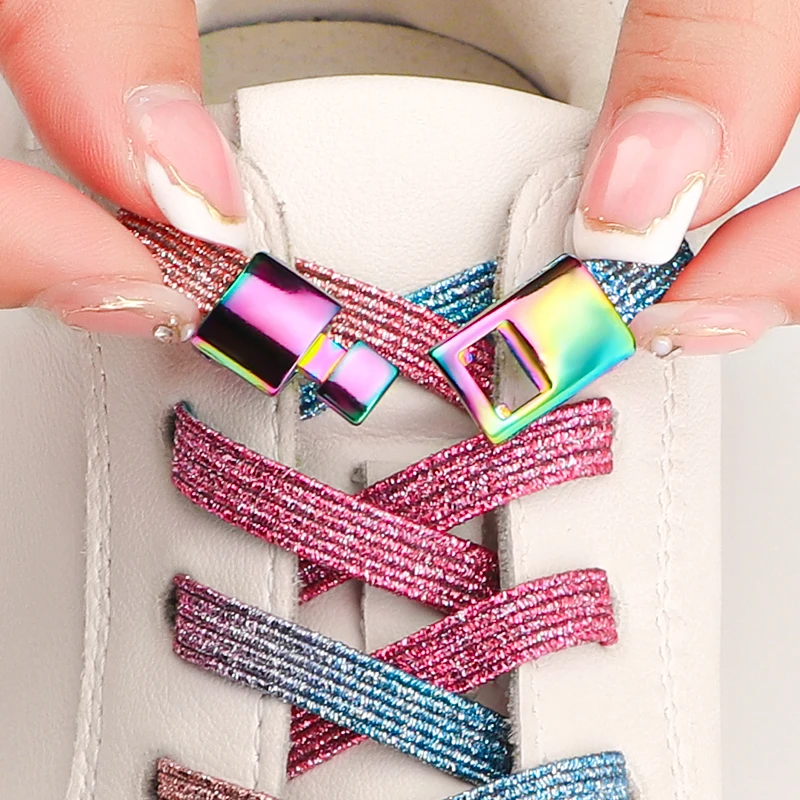 Elastische Schnürsenkel ohne Binden, bunte flache Schnürsenkel, schnelles An- und Ausziehen, praktische Schnürsenkel für bequeme Schuhe, Unisex, 1 Paar Image