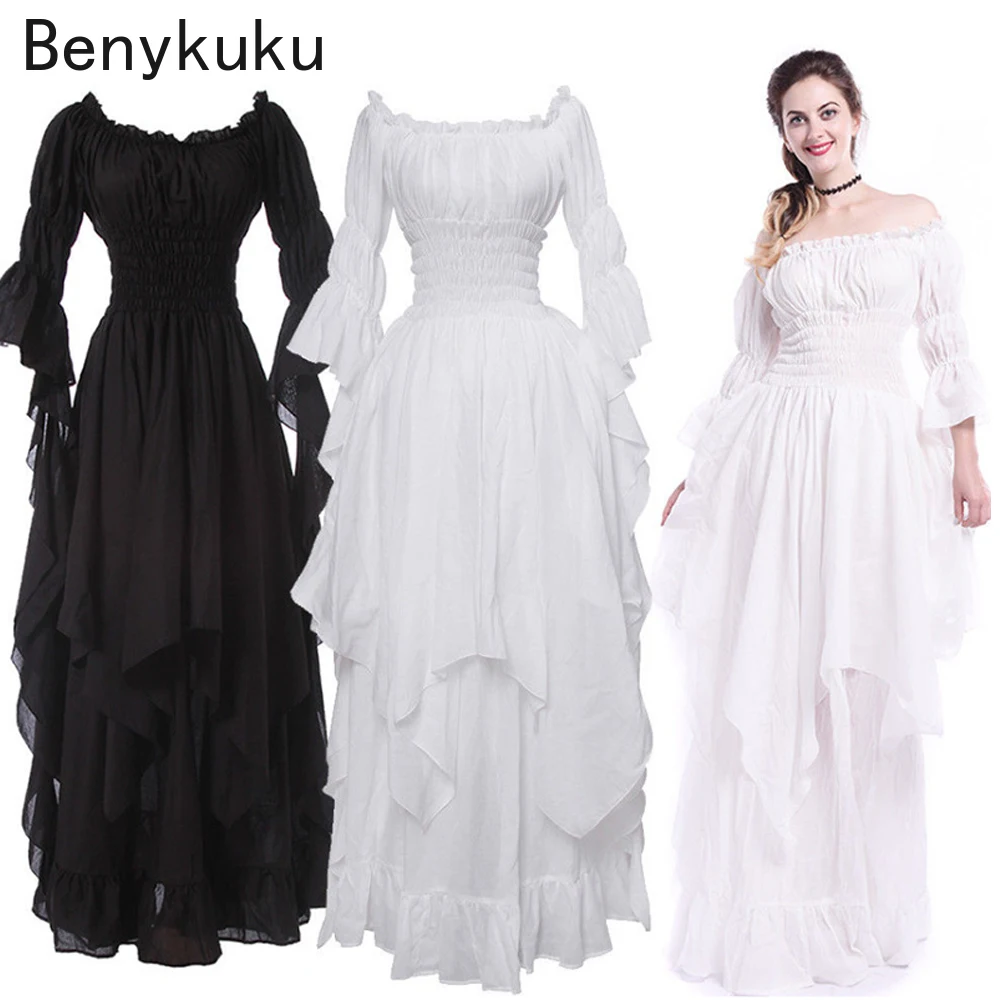 Vintage Victorian Medieval Kleid Renaissance Schwarz Gothic Kleid Frauen Cosplay Halloween Kostüm Prom Prinzessin Kleid Plus Größe 5XL