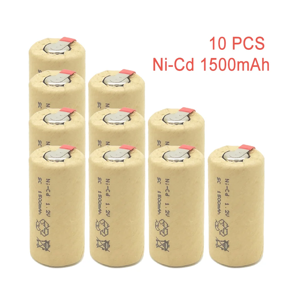 10PCS 1,2V SC 1500mAh Akku Sub C NI-CD Zelle mit Schweißlaschen für Bohrmaschine Schraubendreher Echte Kapazität Image