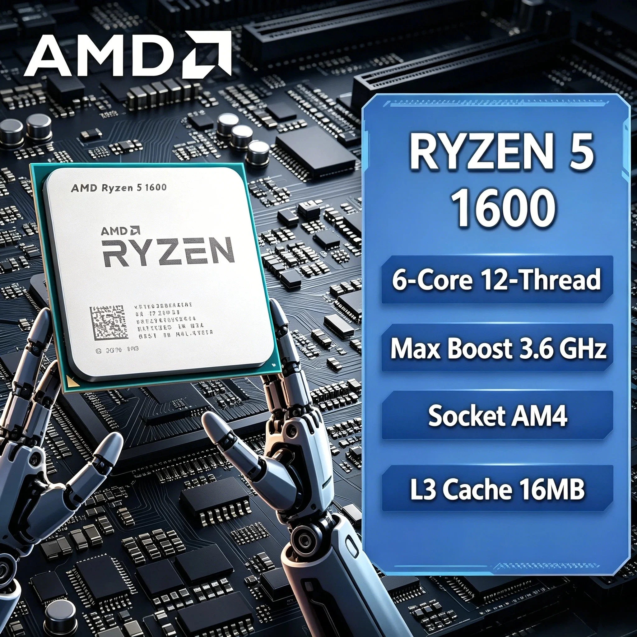 AMD Ryzen 5 1600 Desktop-Gaming-CPU 3,2GHz 6C 12T 65W Socket AM4 Prozessor Ohne Verpackung R5 1600 2026 Edition Schnell Image