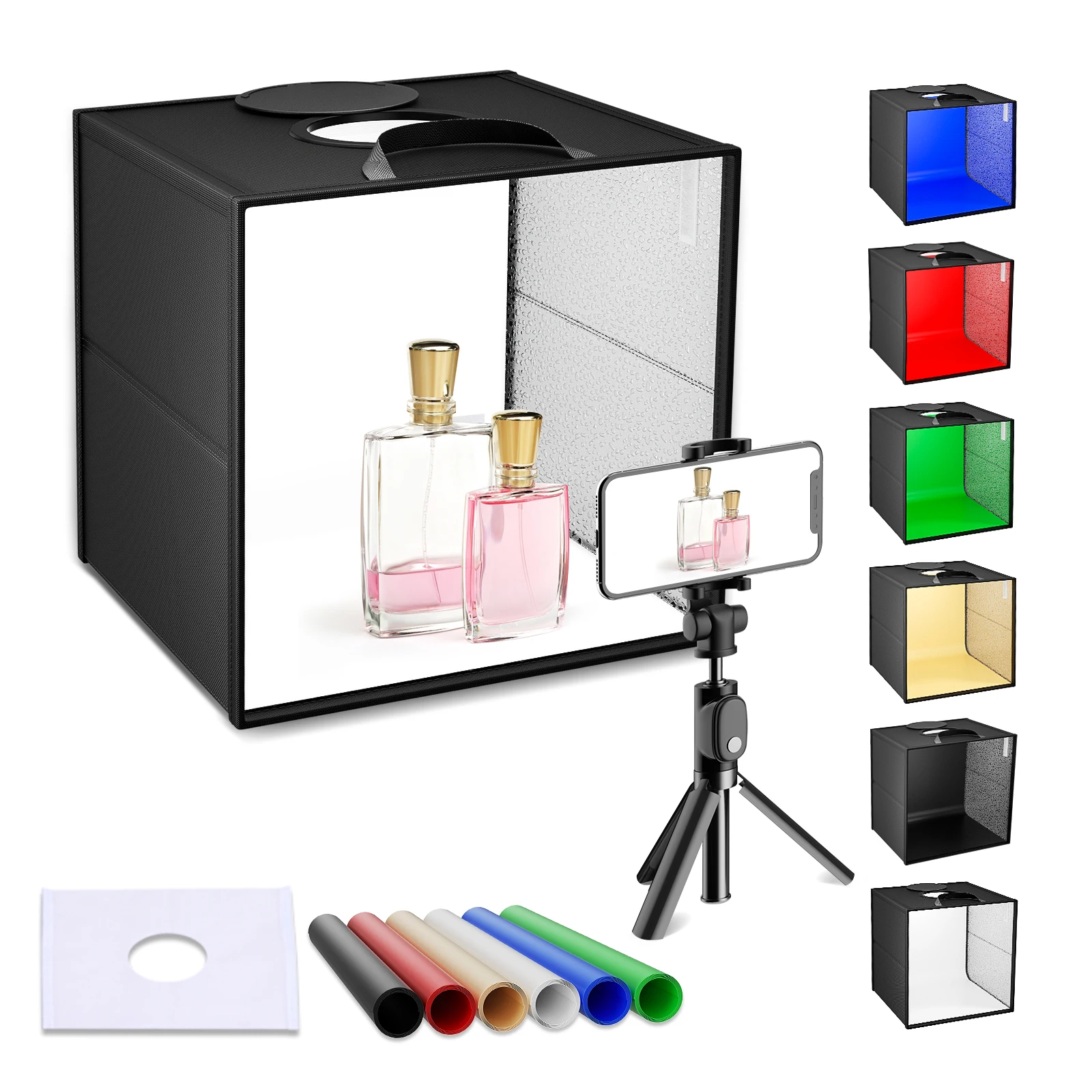Fotobox für Fotografie, 30 cm Fotobox für Produktfotografie, faltbares Mini-Fotostudio-Set mit dimmbarem 6-farbigem Hintergrund Image