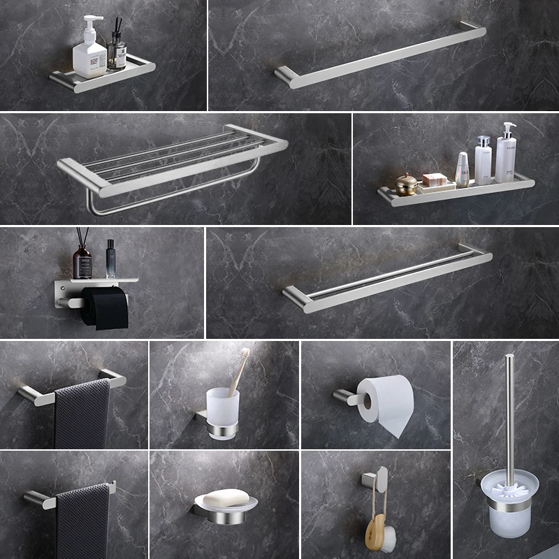 Support de papier toilette brossé, barre porte-serviettes, patère porte-peignoir, étagère de rangement, accessoires de quincaillerie pour salle de bain