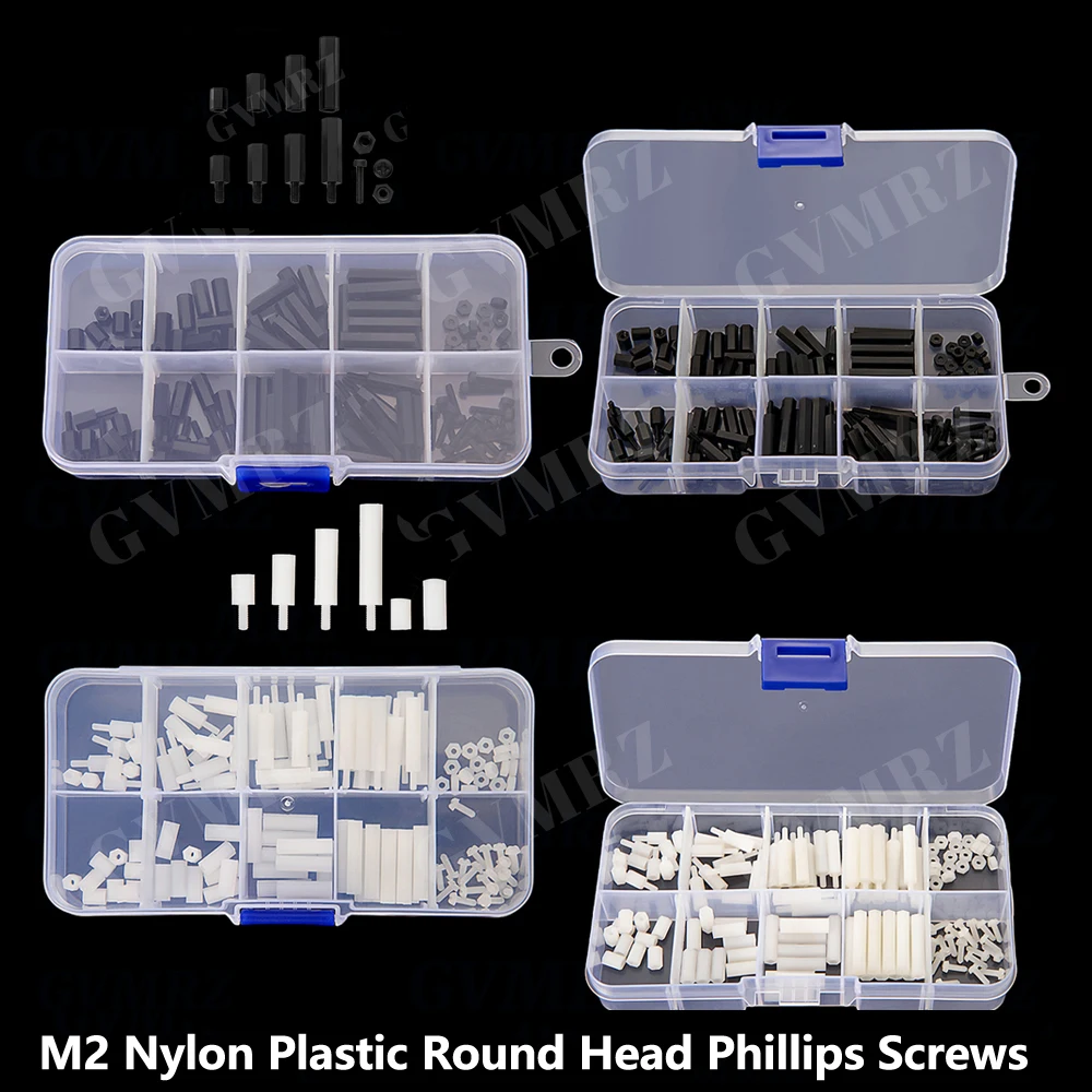 120 Stück M2 Nylon-Kunststoff-Rundkopfschrauben, Muttern, Isolatoren, schwarz/weiß, Rundkopf Image