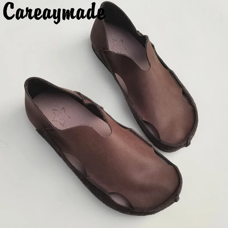 Careaymade-Sommer Echt leder Herren schuhe aushöhlen atmungsaktive weiche Ochsen Sehnens ohle lässige Frauen Einzels chuhe große Größe 35-45
