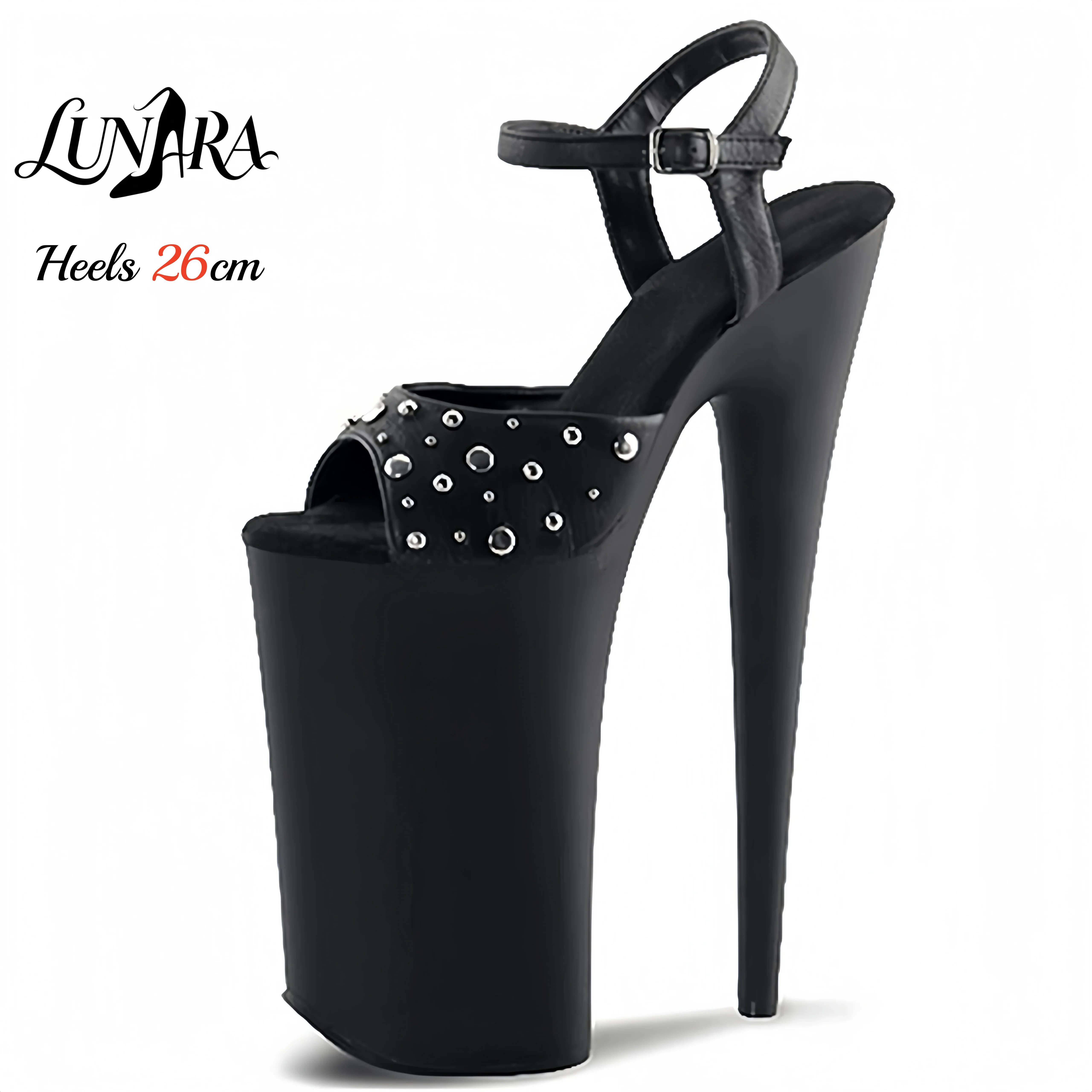26cm/10 Zoll Schwarze Lackleder-Stiletto-Plateau-Sandalen mit Extrem Offener Spitze, Schnalle, Rutschfest, Sexy Bühnen-Pole-Dance-Rave-Party-Schuhe