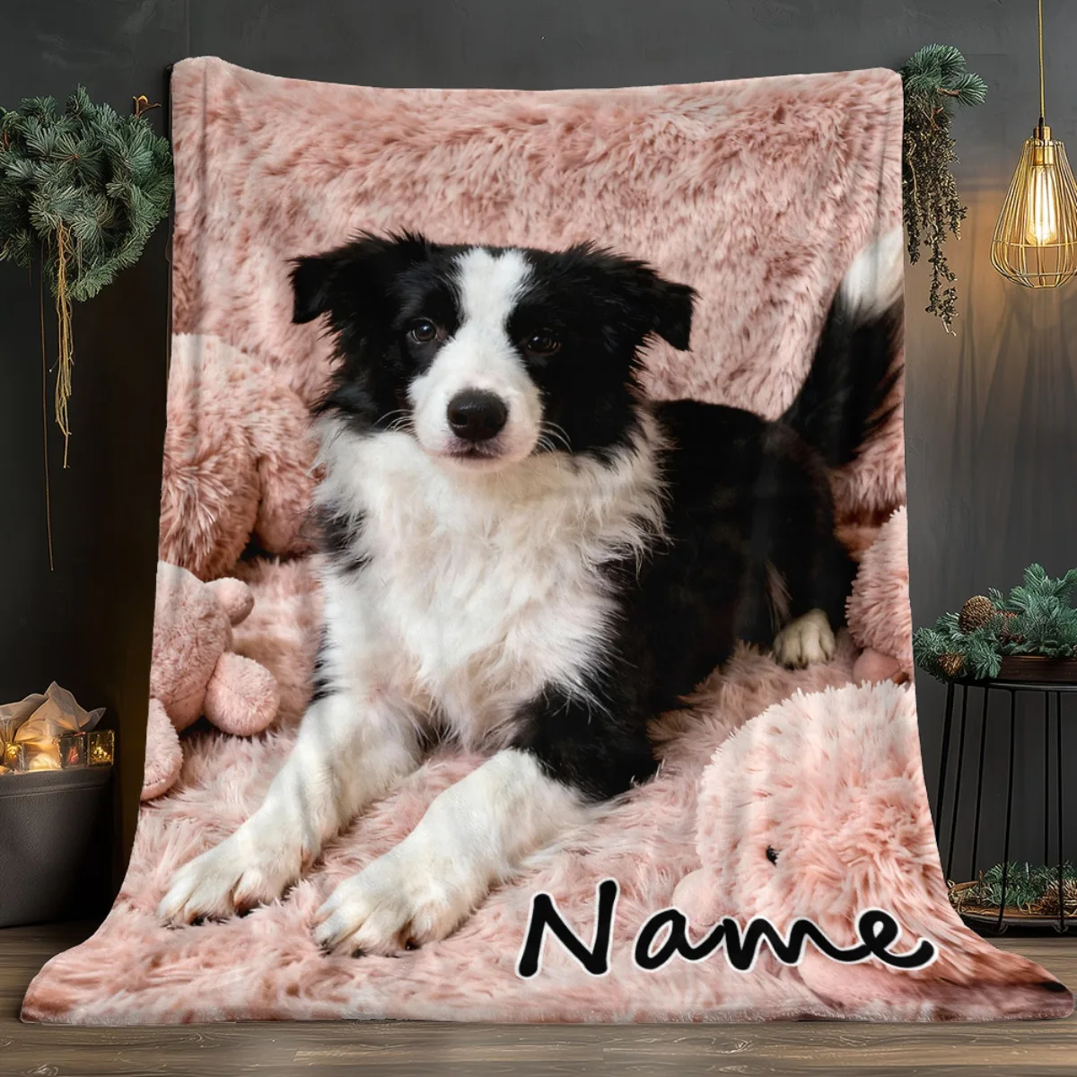 1 Stück personalisierte Border-Collie-Hundedecke/Wurfdecke mit individuellem Namen/Textdruck, weicher Flanellstoff für Sofa, Reisen, Camping Image