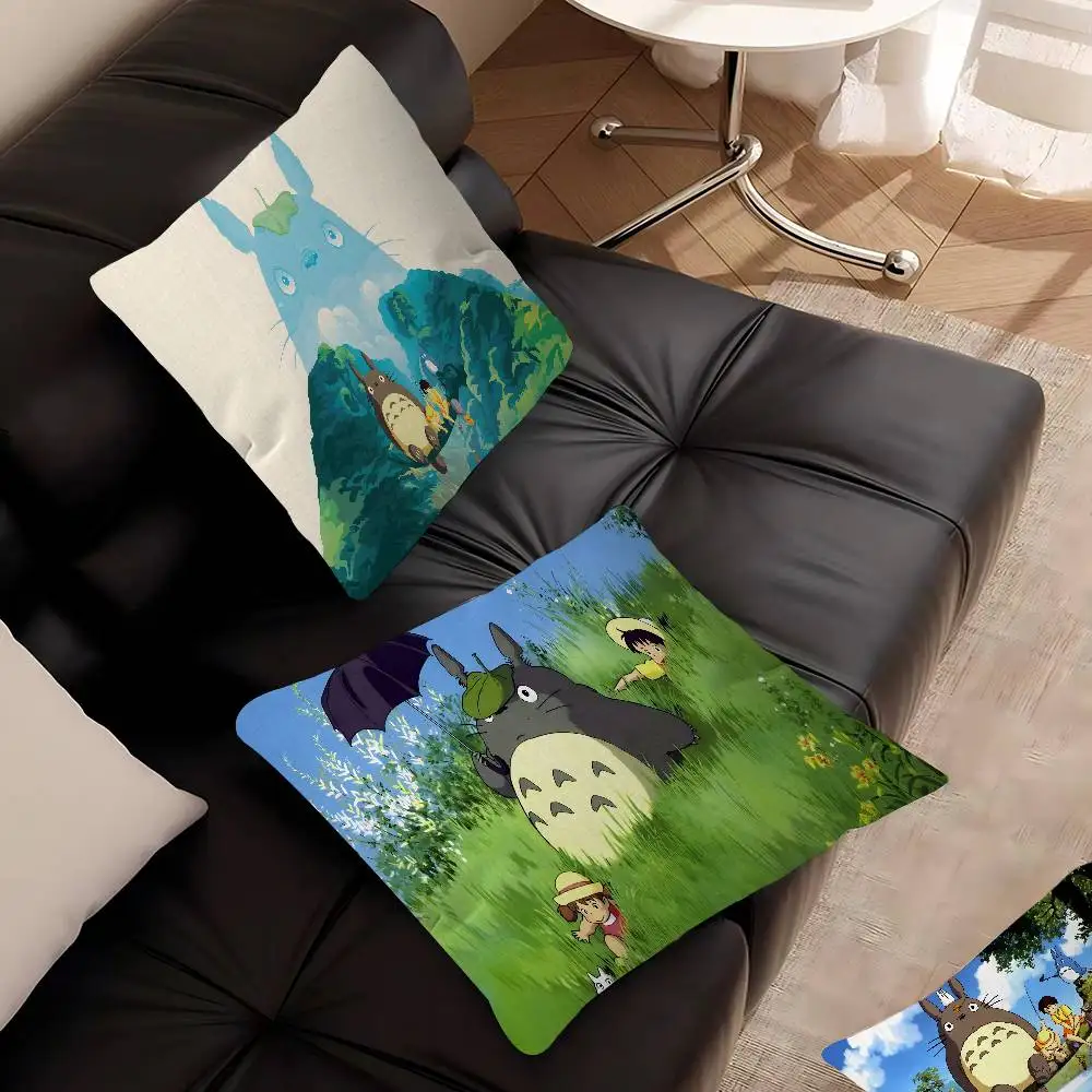 Kwaii Anime T-My Neighbor Totoro Kissenbezüge, Cartoon-Sofa, dekorativ, für Zuhause, doppelseitiger Druck, kurzer Plüsch, niedlicher Kissenbezug Image