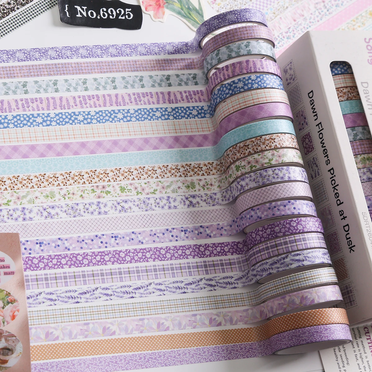 20 Rollen Vintage Blumen-Washi-Tape-Set, dekorative Streifen mit Karomuster und Gittermuster für Tagebuch, Planer, Scrapbooking und DIY-Kunsthandwerk Image