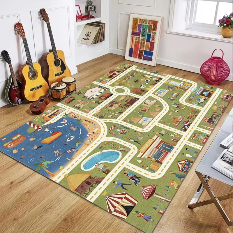 Kids City Road Spielteppich, weiche, rutschfeste, waschbare, schmutzabweisende Bodenmatte für Kinderzimmer, Spielzimmer und Kinderzimmerdekoration