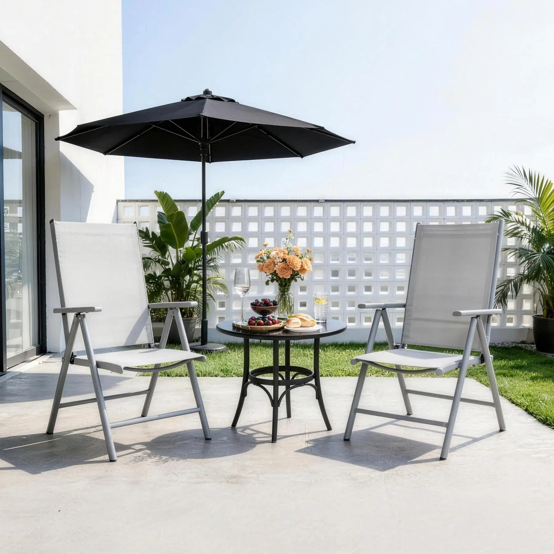 Gartenstühle 2er Set – Aluminium Klappbar Gartenstuhl Hochlehner, 8-Fach Verstellbar Rückenlehne und Armlehnen，Bequeme Klappstuhl, Campingstuhl auch als Terrassenstühle oder Balkonstühle