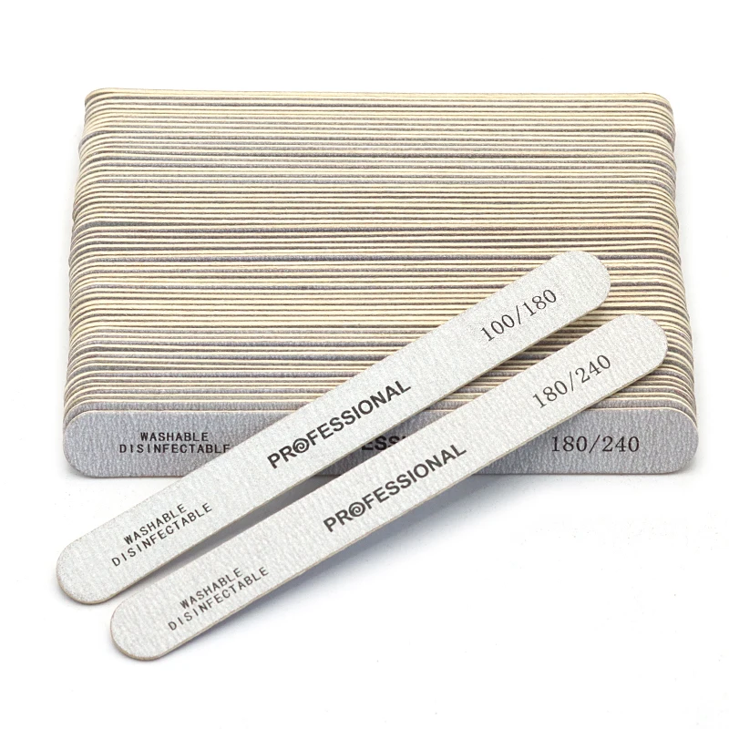 Nagelfeilen-Set 50-teilig, doppelseitig 100/180, gerade Holz-Schleiffeilen, waschbar, desinfizierbar, Nagelschleiffeilen für Nagelkunst Image