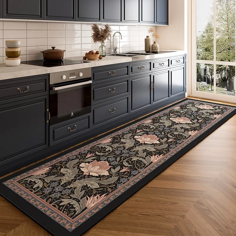 American Light Luxury Kitchen Floor Mat Home Non-slip Oil-proof Wipeable and Wash-free Rug Waterproof Pvc Leather Floor Mats 러그