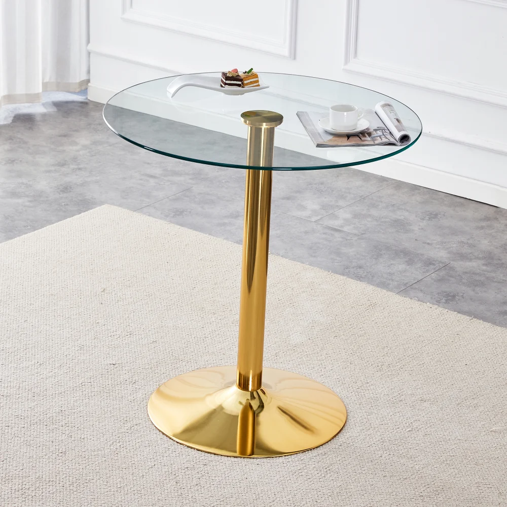 Moderner, minimalistischer runder Bartisch aus gehärtetem Glas: Mit einem Durchmesser von 89 cm und einer Höhe von 92 cm ist er die ideale Wahl, um eine leicht luxuriöse Atmosphäre zu schaffen.