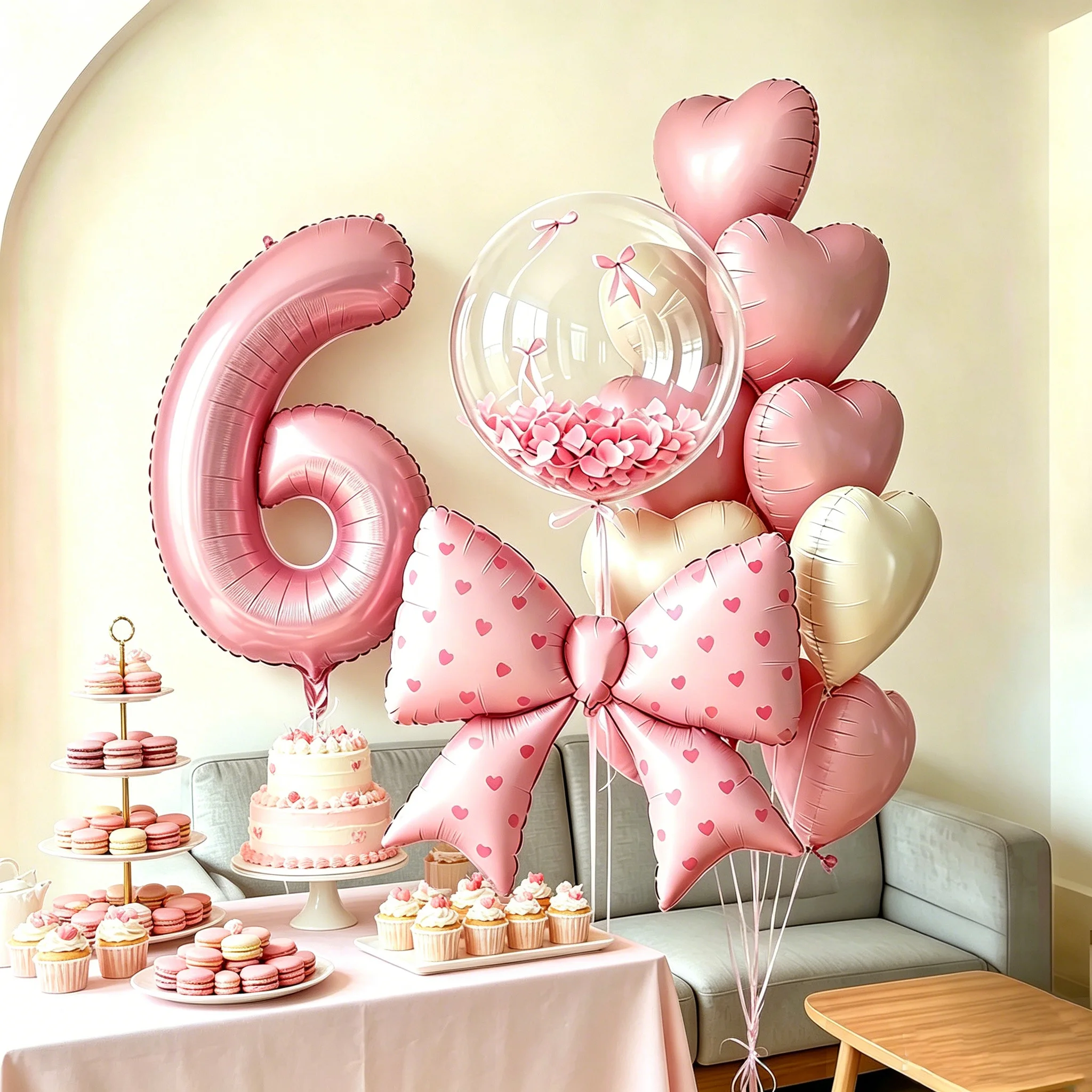 40-Zoll große rosa Zahlenballons mit rosa Herz-Schleifenballon-Set, inklusive 38-Zoll Herzbedruckter Schleifenfolienballon, 18-Zoll rosa Herzballon, geeignet für Geburtstagsfeiern,