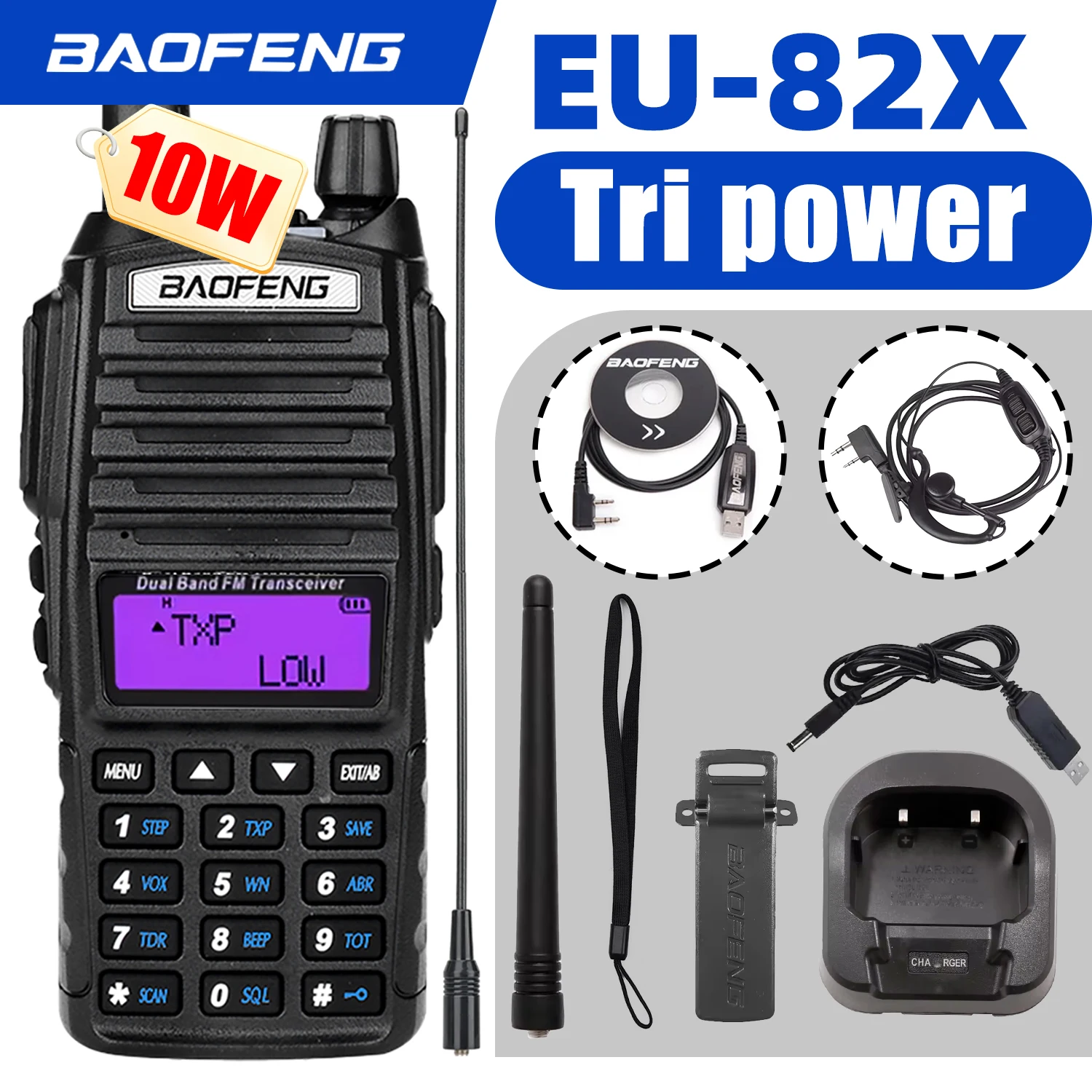 1 Stück Baofeng EU82X UV-82 Walkie-Talkie: 10W Leistung, tragbares Handfunkgerät mit großer Reichweite, Dualband VHF/UHF, Camping UV-82 Image