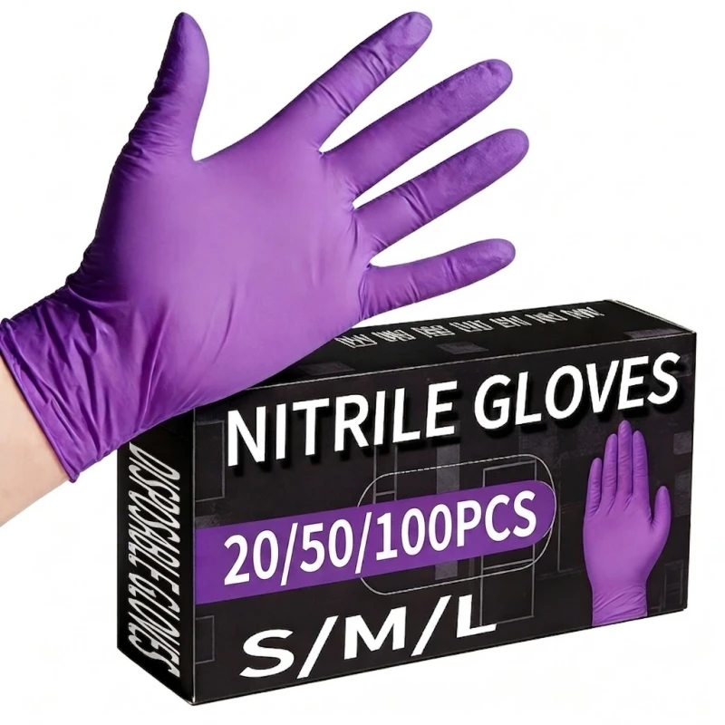 Violette Nitrilhandschuhe Einweg Lila 5 Mil Latexfrei Haushaltsreinigungshandschuhe für Frauen Kochen Garten Küche Salon Kosmetik Image