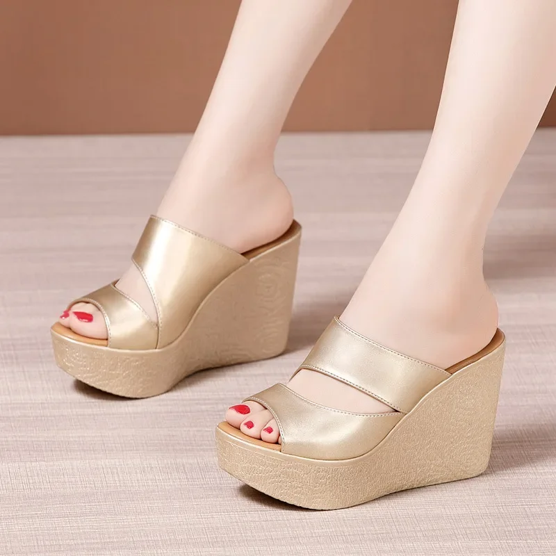 11 cm Extreme High Heels Hausschuhe Frauen Chunky Wedges Schuhe für Hochzeit Büro Modell 2025 Sommer Plattform Rutschen Kleine Größe 32-43