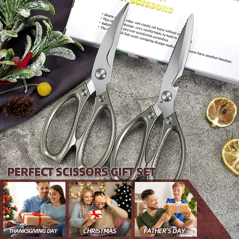 2-teiliges Küchenscheren-Set, Hühnerknochenschere mit langem Griff und Fleisch-BBQ-Schere Image