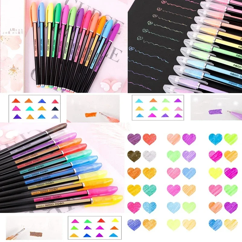 12/24 Stück Metallic-Glitzer-Textmarker, Farb-Gelstifte und Stiftminen für Schule, Büro, Malbücher für Erwachsene, Tagebücher, Zeichnen, Kunst Image