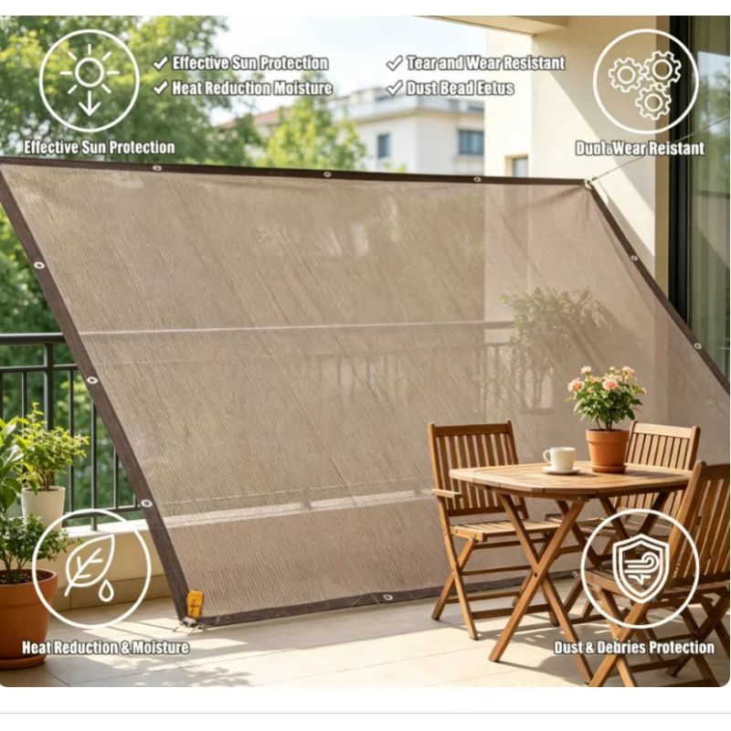 Langlebiges braunes UV-Schutz-Sonnenschutznetz für den Außenbereich, für Reisen, Picknicks, Pools, verschiedene Größen, 1 Stück, 3 m x 4 m
