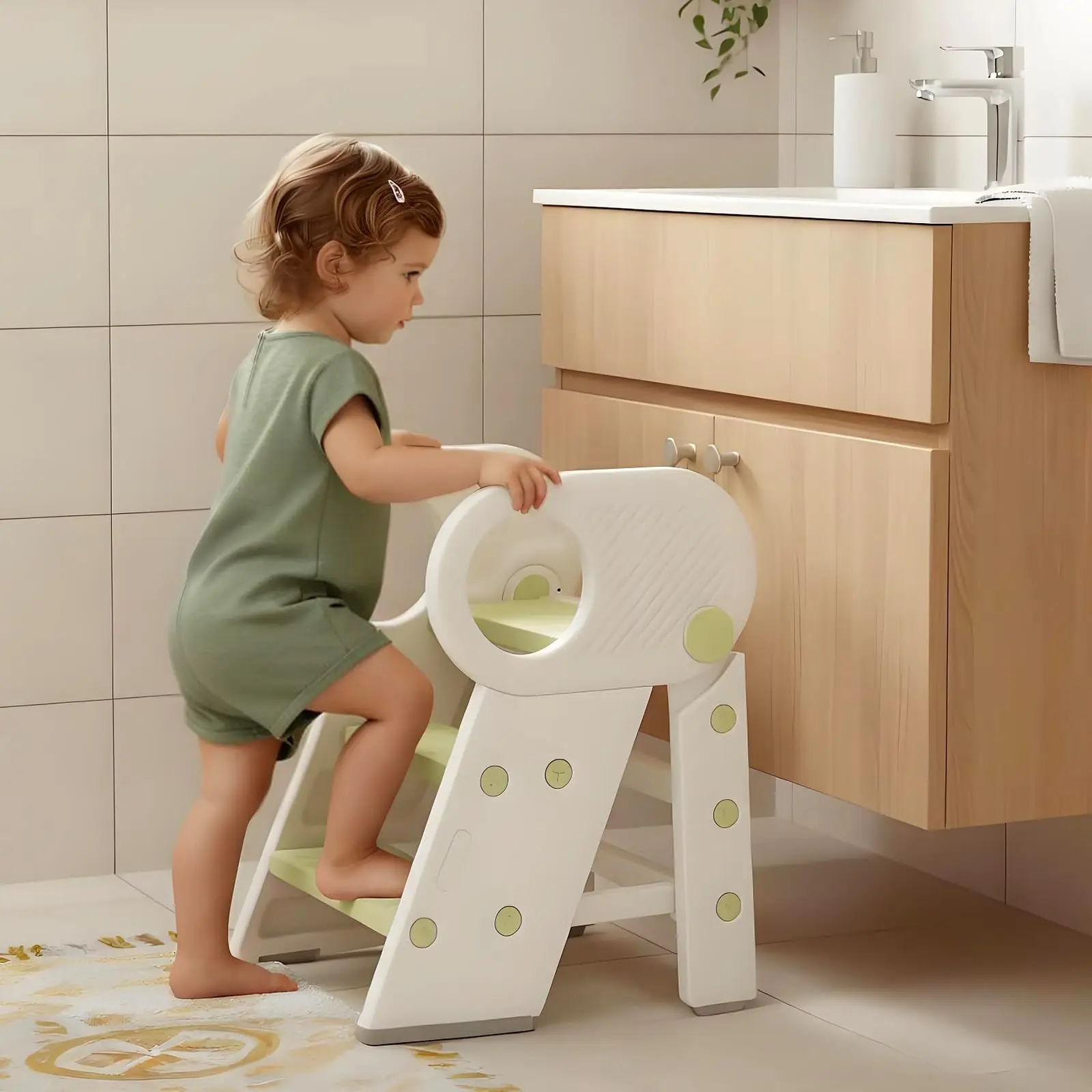 Klappbarer Kleinkind-Tritthocker mit Griffen für Badezimmer-Waschbecken, Verstellbarer 3- oder 2-Stufen-Hocker für Toilettentraining