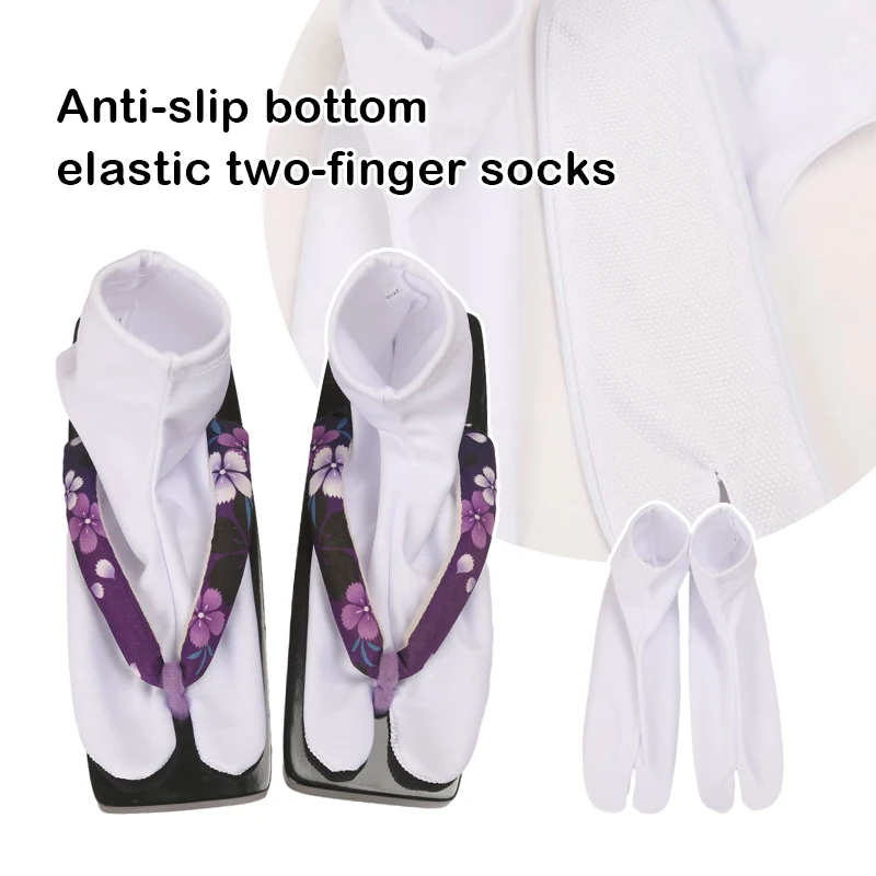 Kimono Weiße Clogs-Socken Japanische Fußsocken Rutschfeste Sohle Elastische Zehensocken Tabi-Zehensocken Kimono Cosplay Zubehör Image