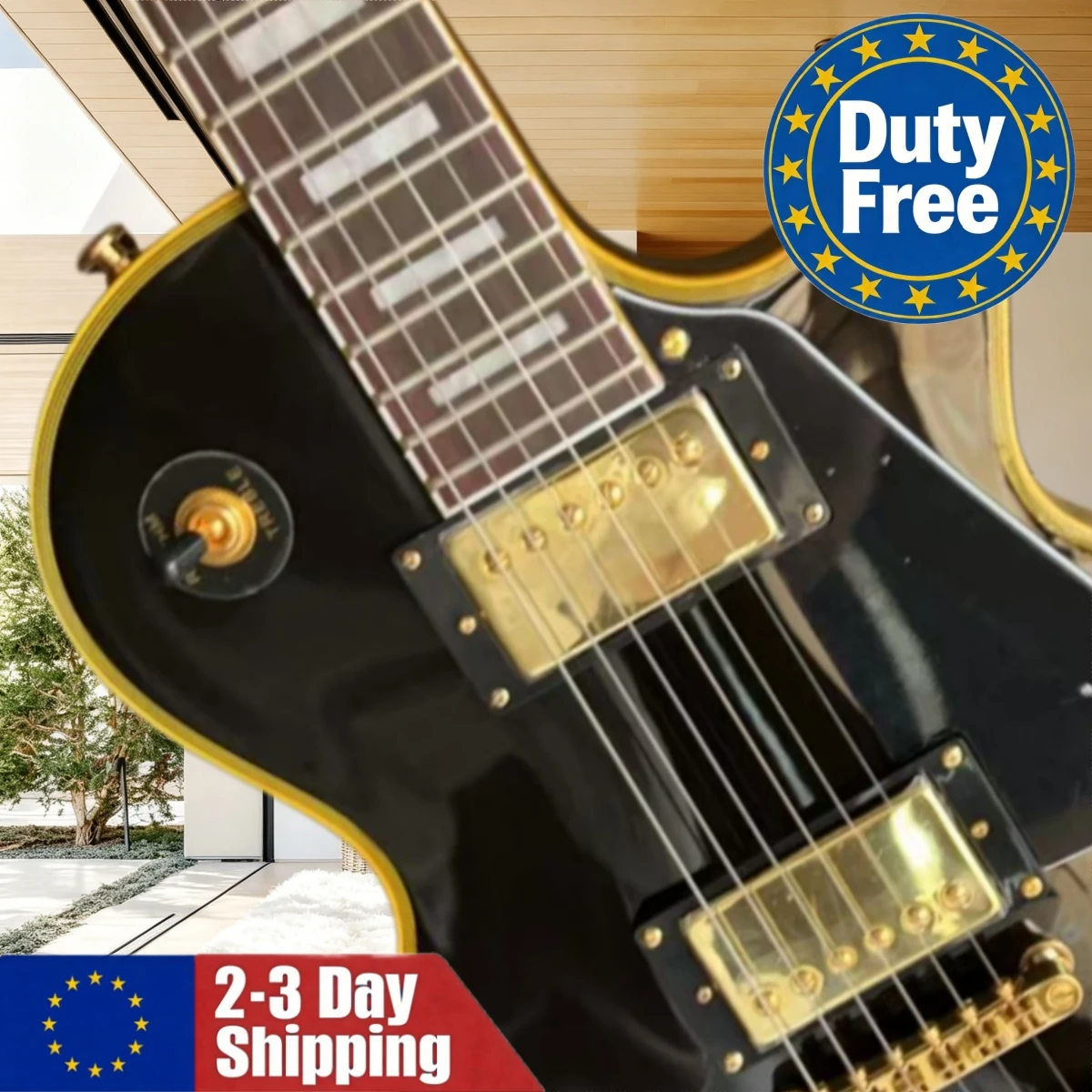 Deutsches Lager: 6-Saitige Gitarre mit Fester Brücke, Schwarze HH-Tonabnehmer, Palisanderhals, Mahagoni-Korpus, Handgefertigte Rock-Gitarren Image