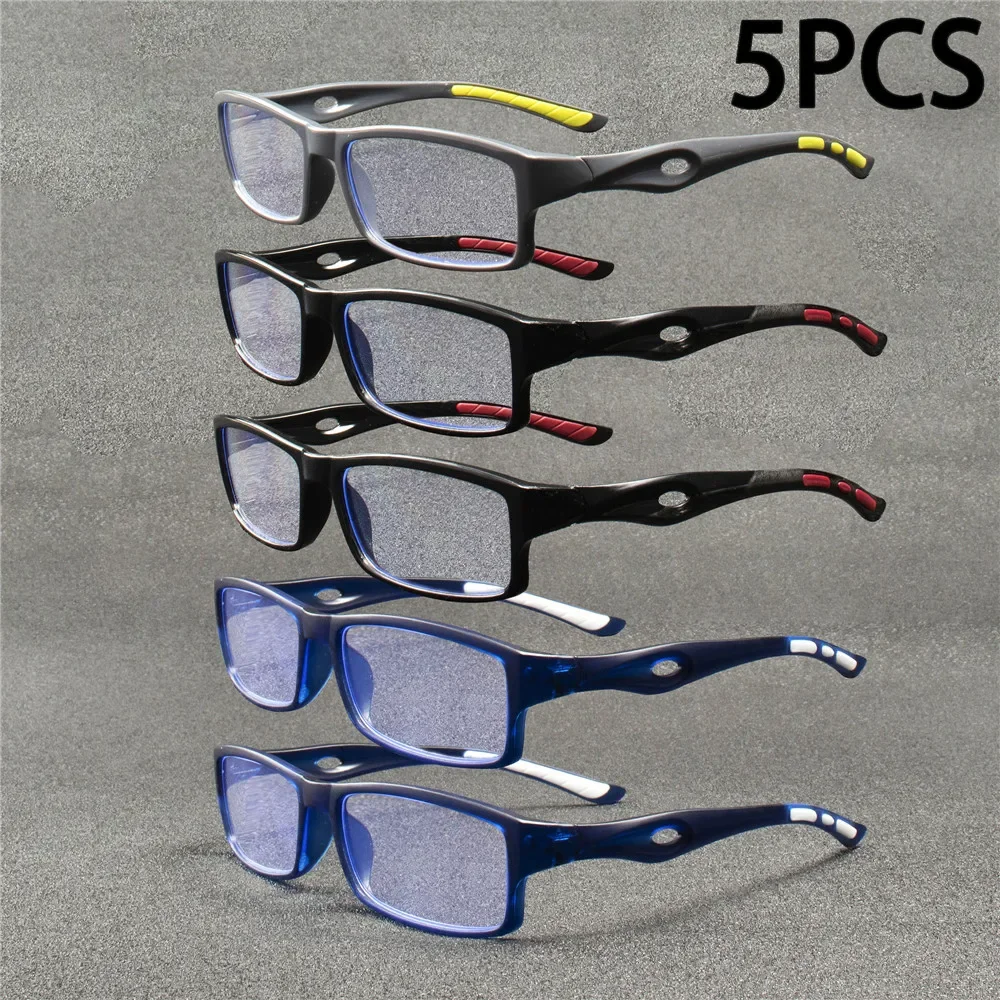 5PCS Sport Style Nicht verschreibungspflichtige Lesebrille Anti-Blaulicht Rechteckige Vollrandbrille, PC-Rahmenmaterial Image