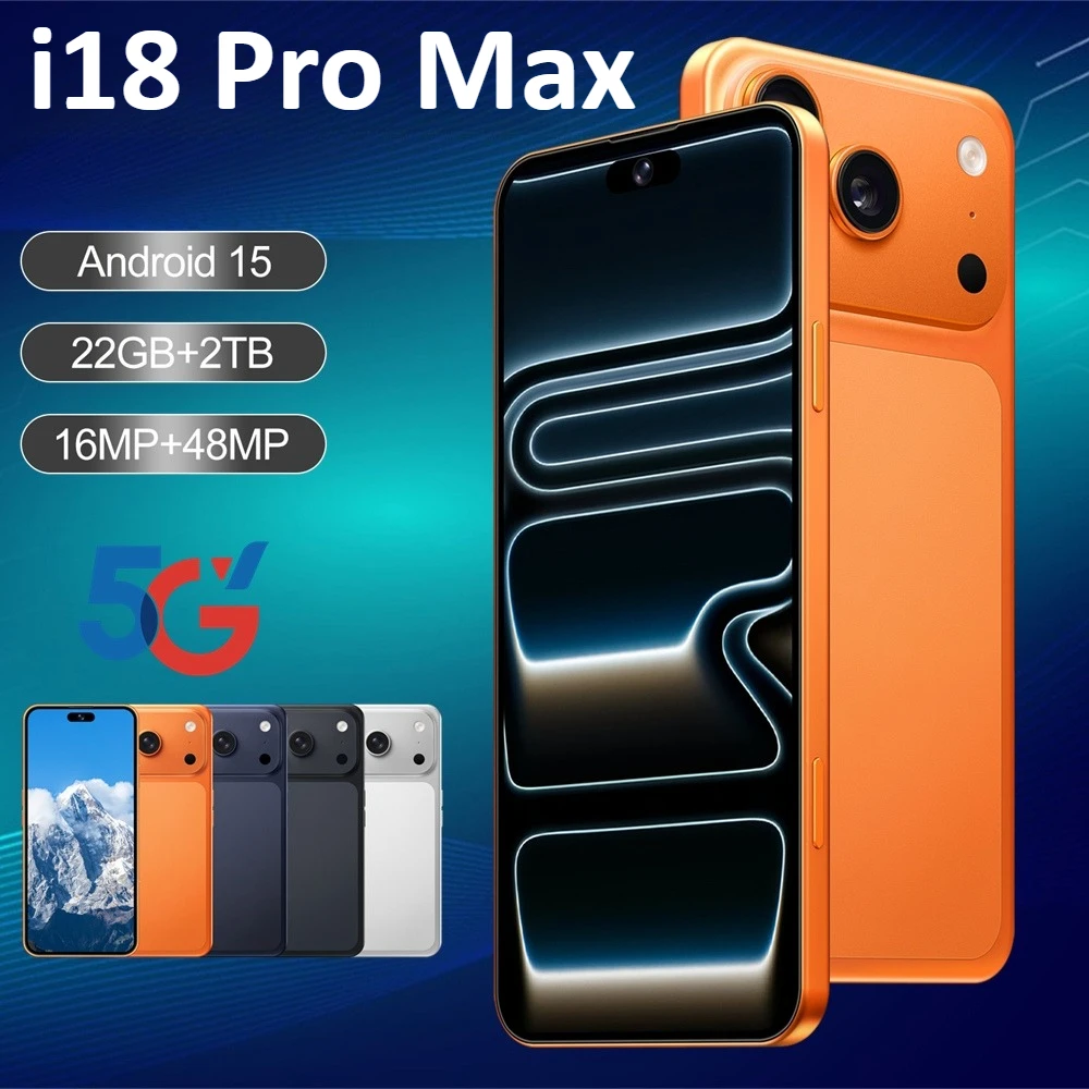 Téléphones mobiles I18 Pro Max Smartphone Android Smartphone 5G Téléphone portable 7,3 pouces 16 + 48MP Appareil photo IA 7800mAh Version globale