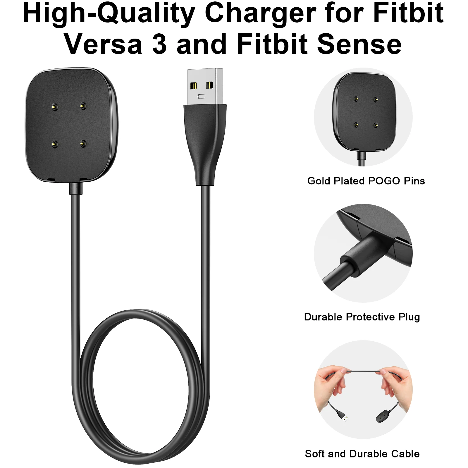 Für Fitbit Sense/Sense 2/Versa 4/Versa 3 Ladegerät, USB-Ladegerät, Smartwatch-Ladekabel, Ersatz-Ladegerät Image