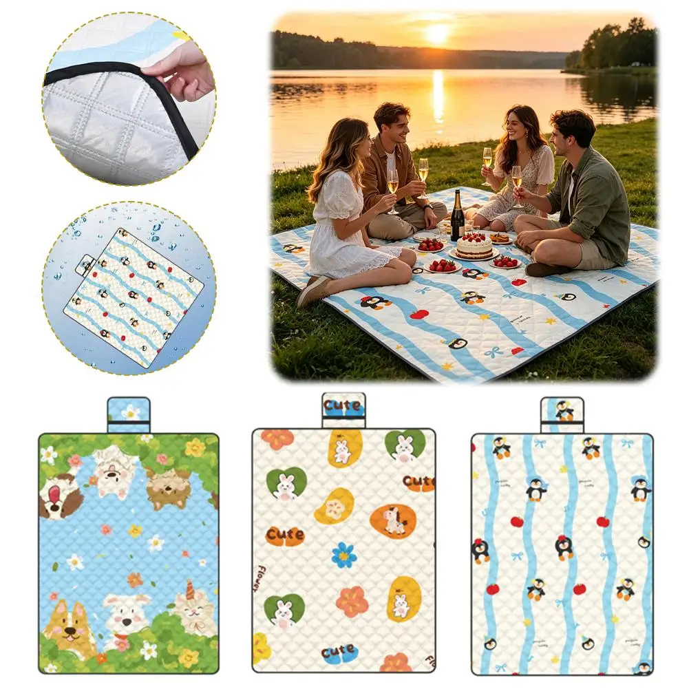 150 x 200 cm verdickte Outdoor-Picknickmatte, wasserdicht, feuchtigkeitsbeständig, Aluminiumfolie unten, tragbare, faltbare Matte, weiche Seiden-Baumwollunterlage Image