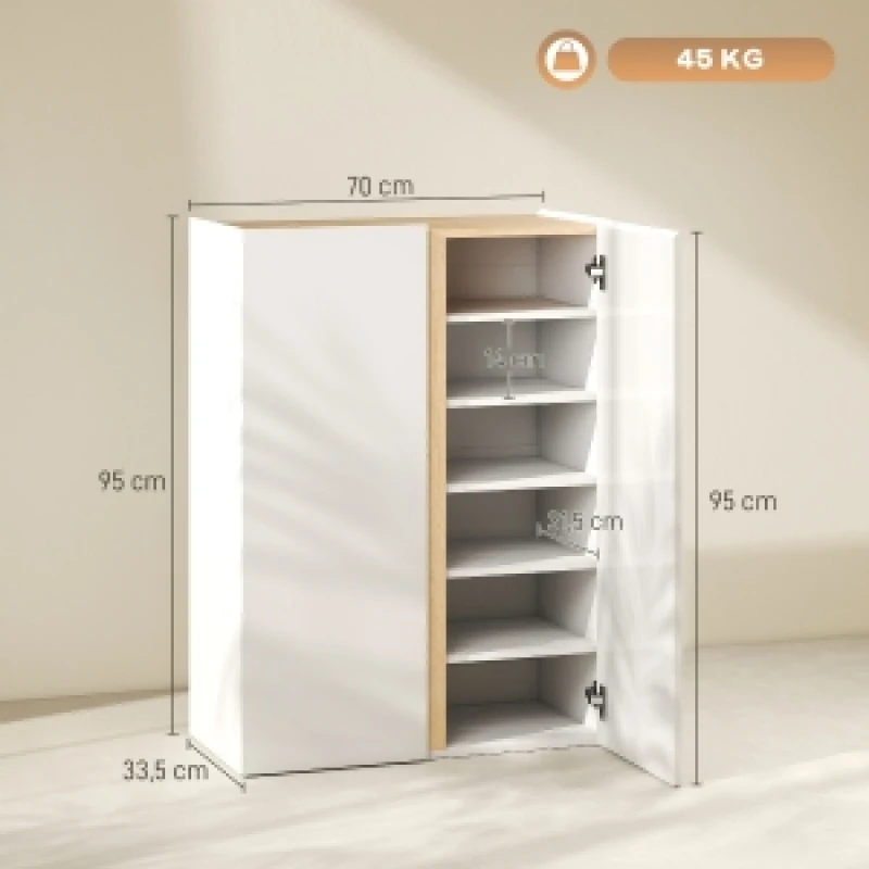 Schuhschrank mit Soft-Close-Funktion, 6-stufiges Design ohne Griffe, für bis zu 18 Paar Schuhe, für Flur, Eingangsbereich, Holz, Weiß, für Eingangsbereich, Flur, Wohnzimmer, Schlafzimmer, Image