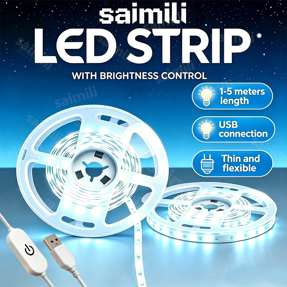 USB LED-Streifen 2835 Dimmbar mit Touch-Schalter, Hintergrundbeleuchtung für TV und Küche, Flexibles LED-Band, Unterbauleuchte, Nachtlampe
