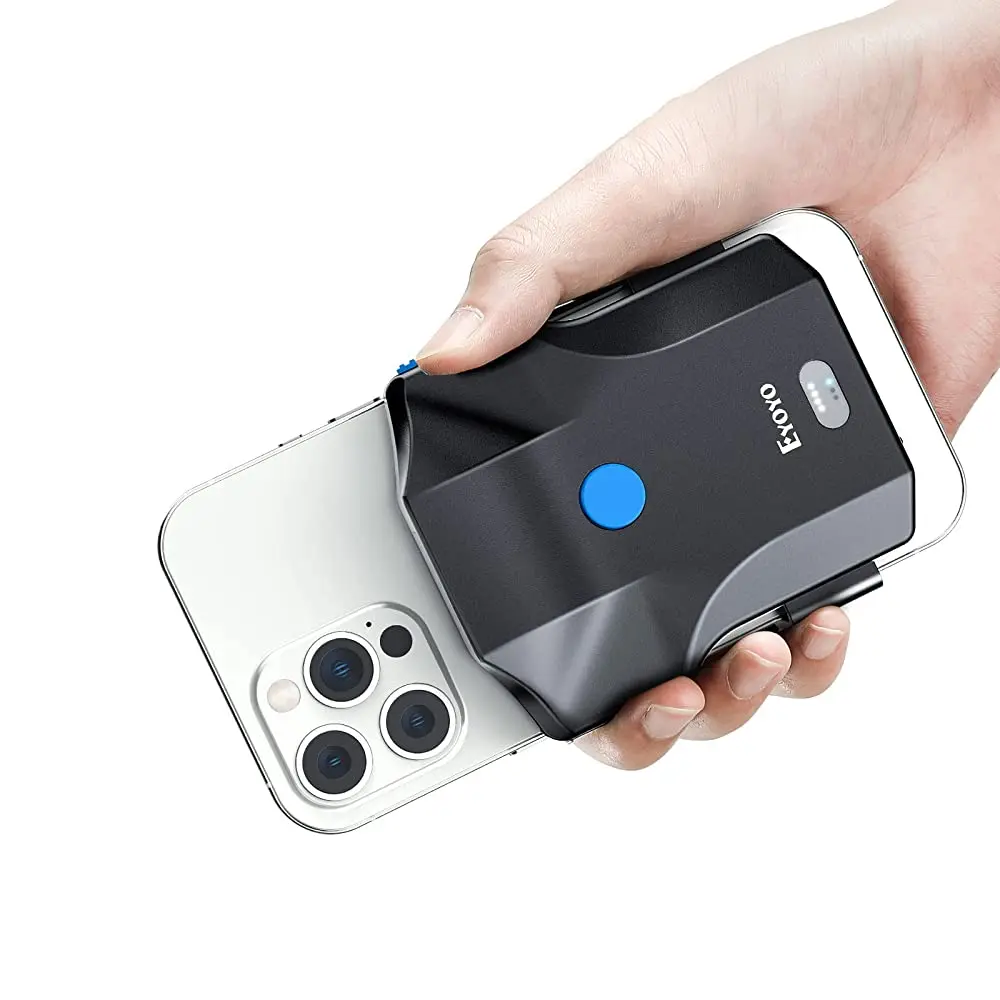 Eyoyo EY-032P Bluetooth QR-Code-Scanner, kabelloser 1D-2D-Barcode-Scanner mit Rückclip für Handys, UPC-, EAN-, PDF417-Codeleser mit Batteriestandsanzeige, kompatibel mit Android-Handys von 4,7 bis 7,2 Image