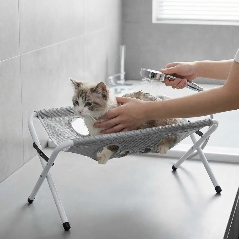 Verstellbare Abnehmbare Tierpflege-Hängematte, Atmungsaktives Kratzfestes Badebett für Katzen & Kleine Hunde, Multifunktionale Haustier-Tragehilfe Image