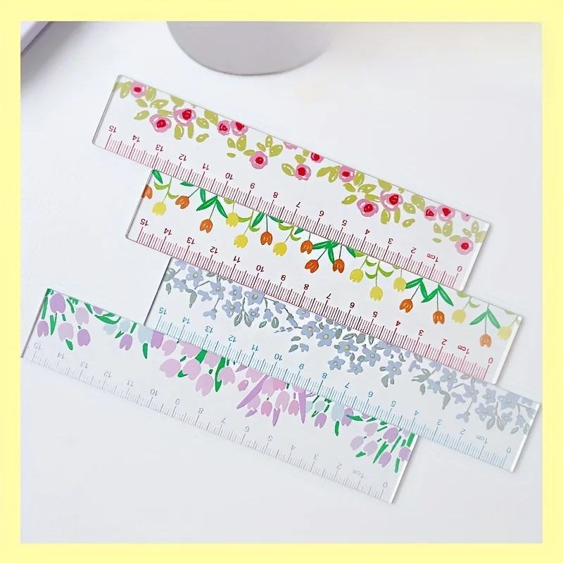 Buntes Blumenmuster Plastiklineal - Perfekt für Büro- und Schulbedarf, Schreibwaren-Geschenkverpackung Image