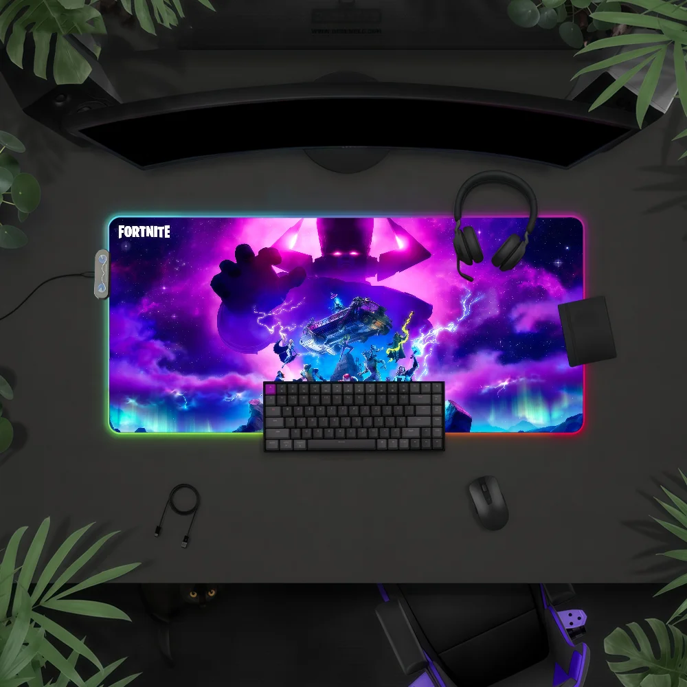 Gaming-Mauspad RGB LED Rutschfeste Schreibtischunterlage Gummi F-Fortnite Zubehör Großes XXL Computer Büro Tastatur-Unterlage Image