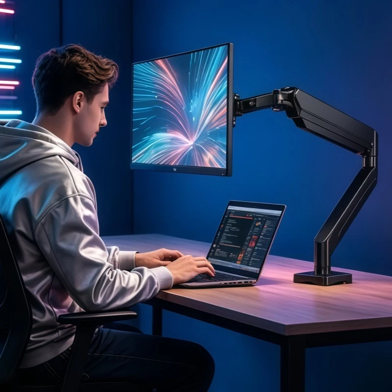 Universelle Einzelmonitorhalterung bis zu 32 Zoll und 19,8 Pfund pro Bildschirm, Computer-Tischhalterung, verstellbare Computerhalterung Image
