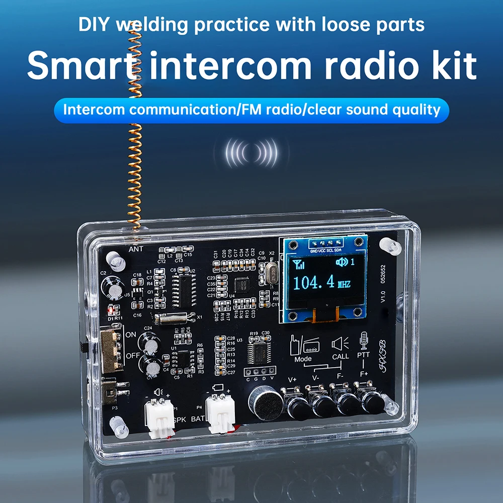 87-108MHz FM-Radio Walkie-Talkie DIY-Bausatz für Elektronikmontage und Lötpraxis mit Micro-USB-Schnittstelle Image