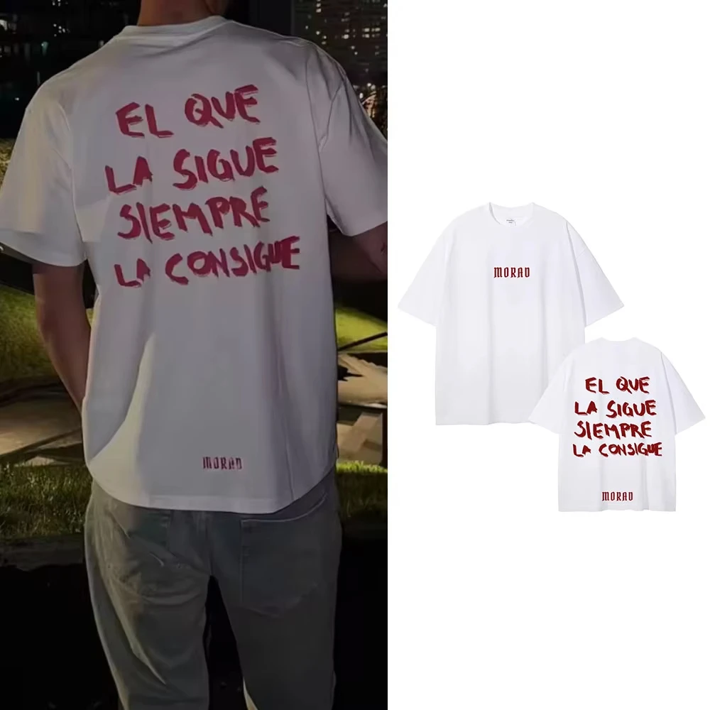 Rapper Morad El Que La Sigue Siempre La Consigue T-Shirt im gleichen Stil für Herren, lässiges Baumwoll-T-Shirt, Hip-Hop-Mode-T-Shirts für Männer