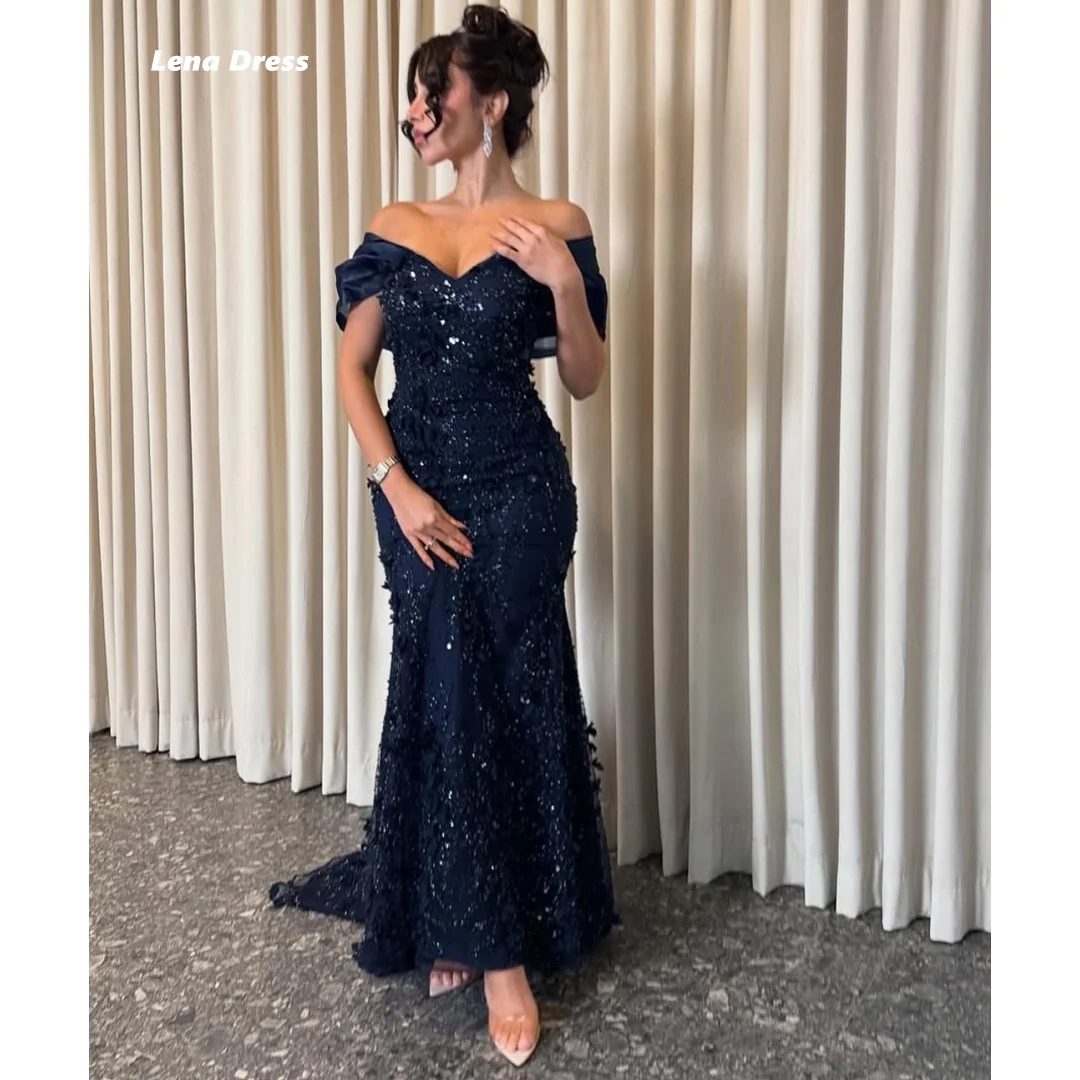 Lena Tailor-made Dresses for Special Occasions Navy Blue Elegant Long Dress Customized Prom Gown 3D Flowers Fish Tail Ball Gowns