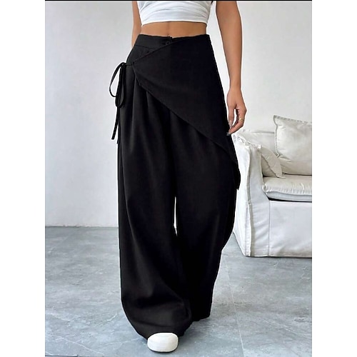 Damen Weite Hosenbeine Elegant Mode Volle Länge Hohe Taille Unelastisch Urlaub Formell Schiefergrau Schwarz Rote Kaki Frühling Lässiger Schnitt Image