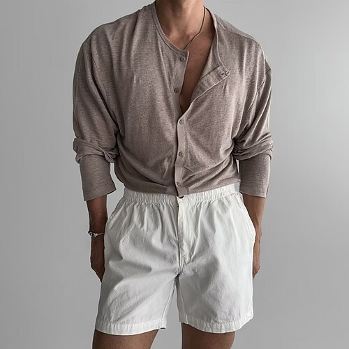 Herren Hemd Freizeithemd Knopfhemd Weiß Schwarz Grau Langarm Einfach Stehkragen Lässig Täglich Knöpfe Bekleidung Elegant Mode Lässig Image