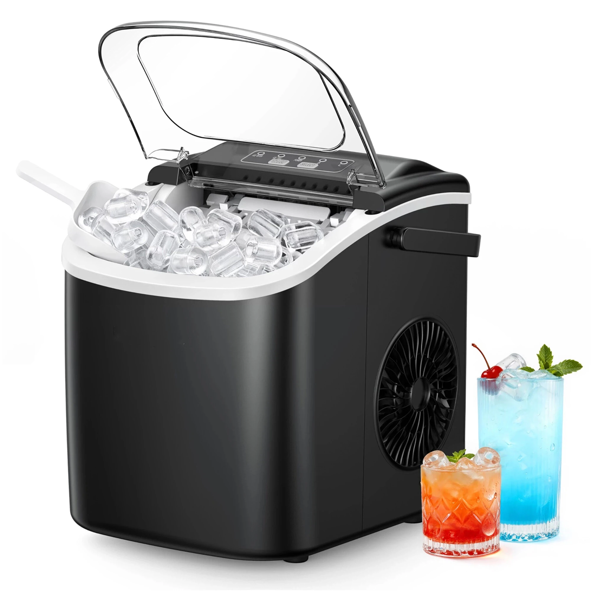 Eiswürfelmaschine 12KG/24H – 9 Eiswürfel in 6 Min, Selbstreinigend, Tragbare Mini Eiswürfelmaschine 1.2L, Leise Edelstahl Eismaschine für Küche, Büro, Camping Image