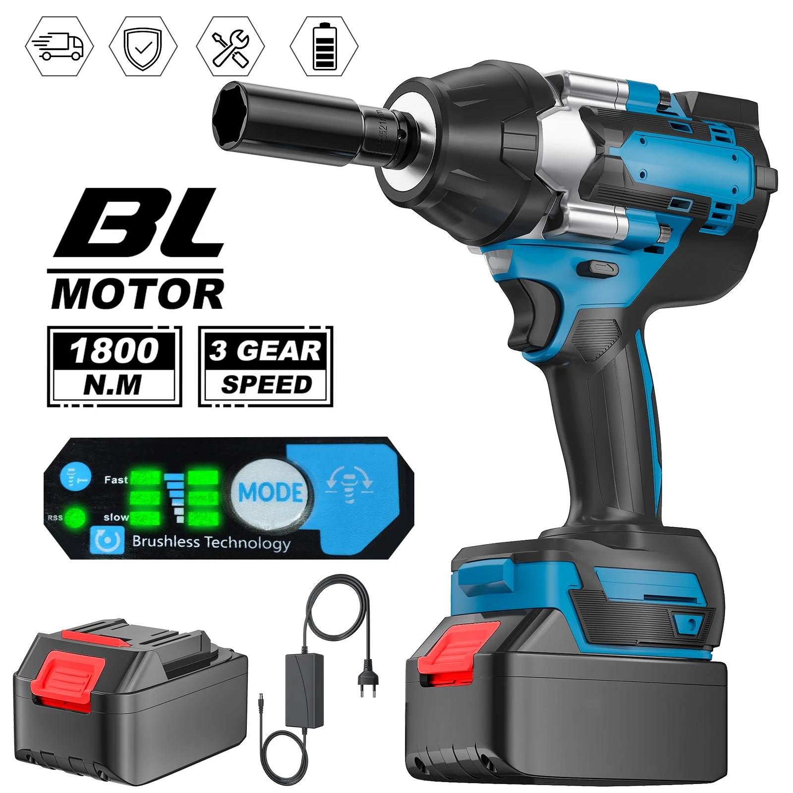 1800 N.M Drehmoment bürstenloser elektrischer Schlagschrauber 1/2 Zoll Lithium-Ionen-Akku Akku-Schlagschrauber Elektrowerkzeuge für Makita 18V Akku Image