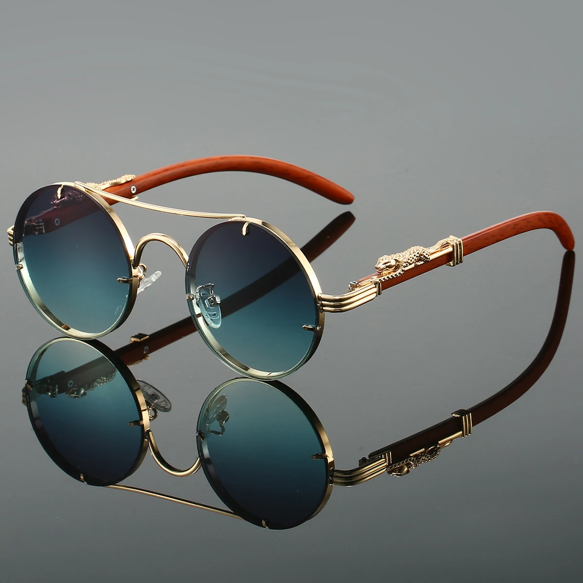 KAMMPT Vintage Runde Sonnenbrille Männer Mode Doppel Brücke Mehrfarbige Shades Frauen Retro Trendy Marke Luxus Design Sonnenbrille Image