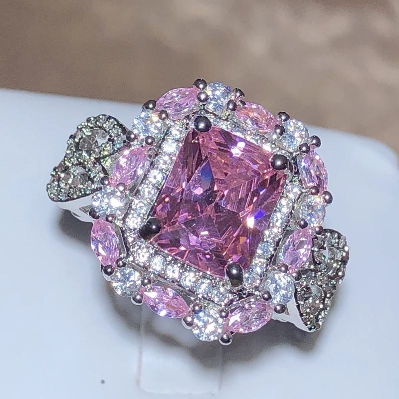 Funkelnder rosa Zirkon-Kollektion, quadratischer Ring, weiblich, 925er Stempel, neuer Modeschmuck, Party, Geburtstag, Geschenk im Großhandel Image
