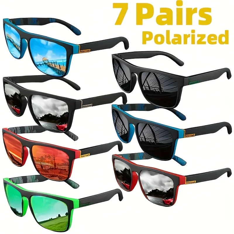7Pairs Sonderangebot Quadratische Polarisierte Sonnenbrille Anti Glare Sonnenschutz Für Sommer Party Urlaub Reisen Fahren Angeln Gläser Image