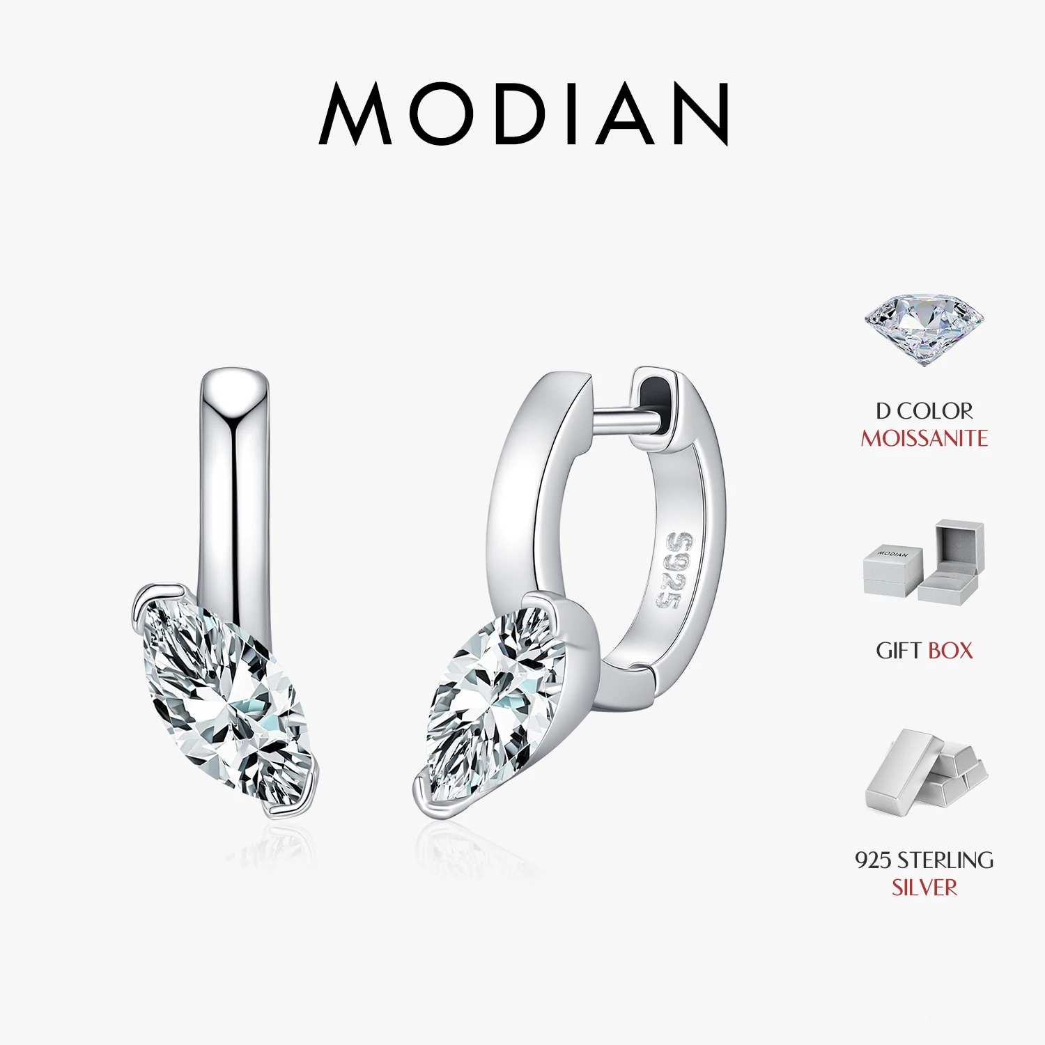 MODIAN Dazzling D Color Moissanite Ohrclip aus 925er Sterlingsilber, neutrale Labor-Diamant-Creolen für Damen, OL Fine Jewelry Image